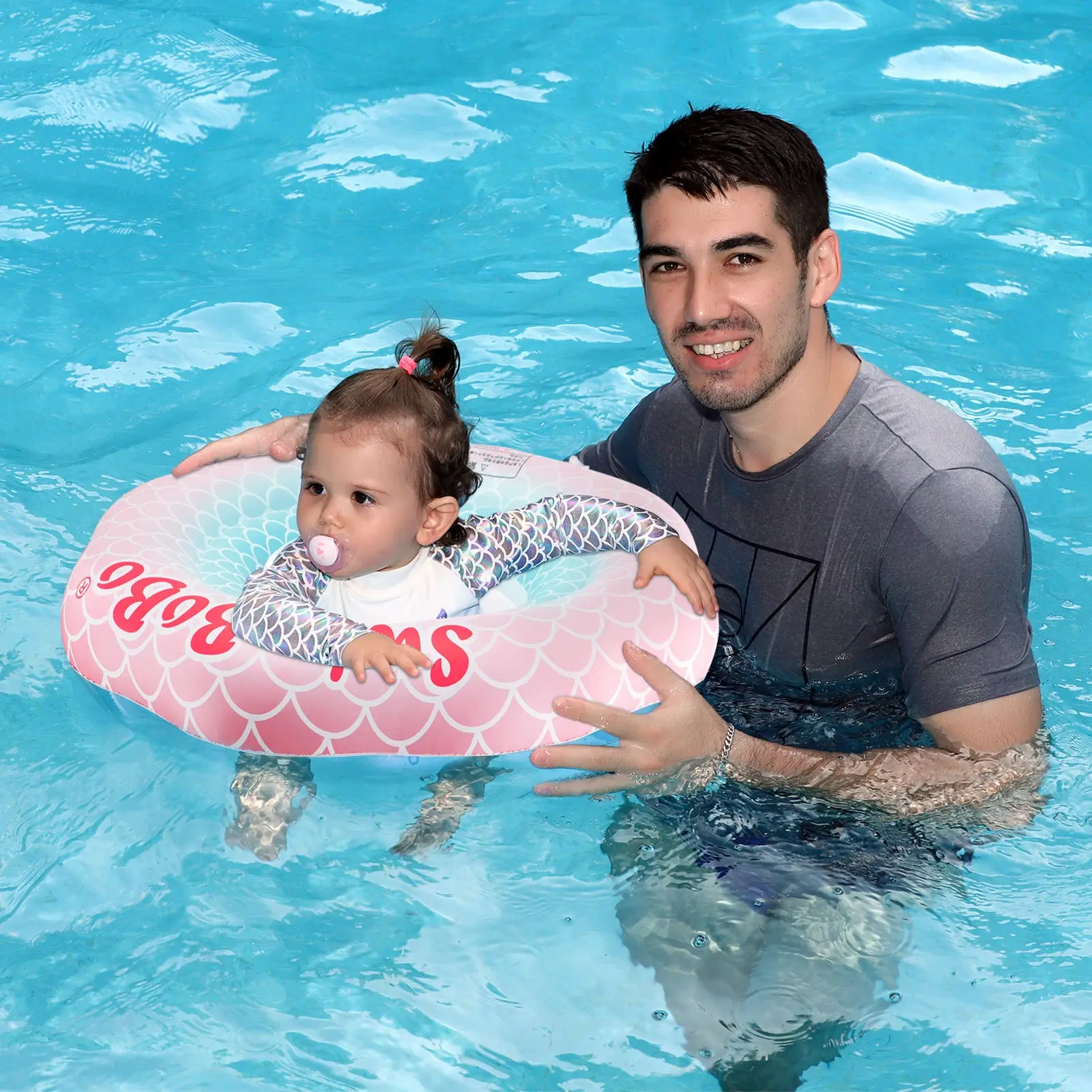 Swimbobo Baby Beauty Mermaid Floating Ring Girl Water Toy Children PVC Inflatable Swimming Seat Rings For Pool Summer Portable 2