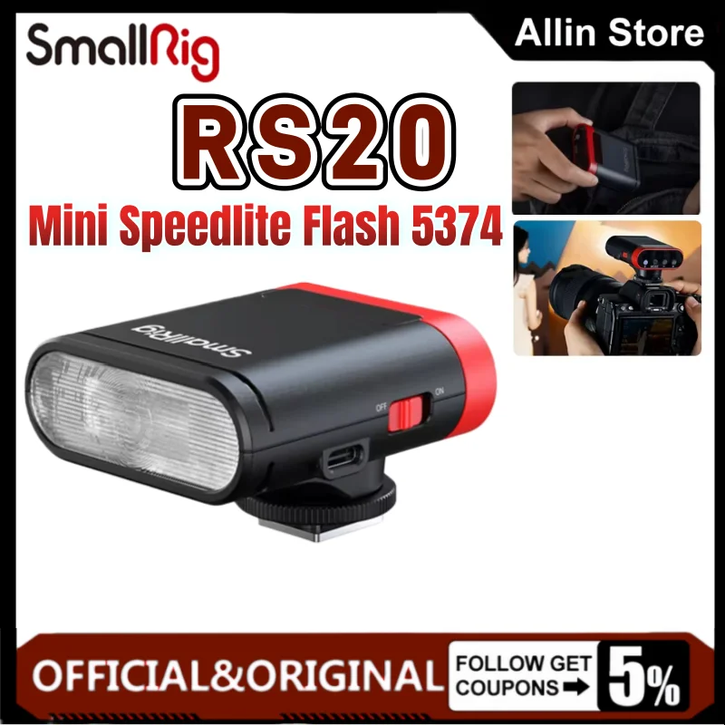 SmallRig RS20 미니 스피드라이트 플래시 휴대용 포켓 사이즈 플래시 OLED 스크린 2000mAh 배터리 ⒭ 5374