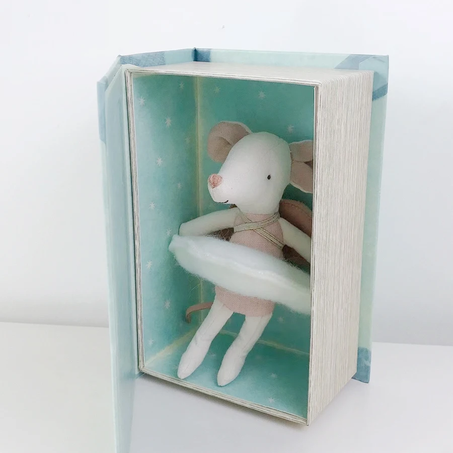 책에 12cm 미니 천사 마우스 크리스마스 새해 선물 구름 선물 상자 면화 봉제 인형과 수제 귀여운 작은 요정 마우스 장난감