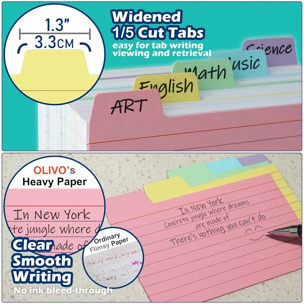 Colorful Writable Index Tabs - Pack of 50, Thick Double-Sided Paper