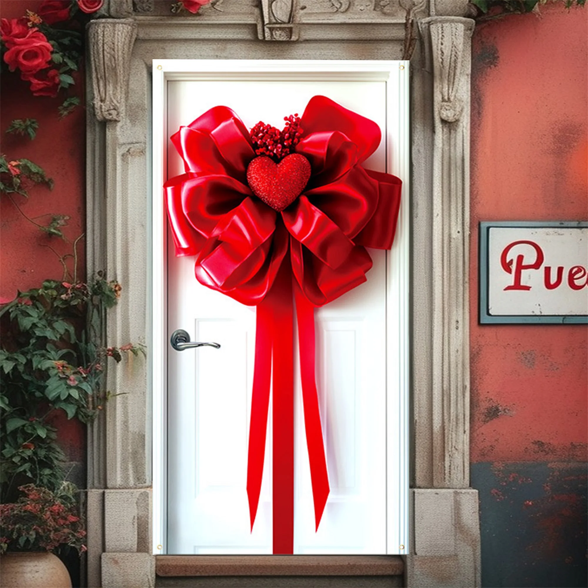 Heart-Shaped Wreath with Ribbon Accents - Valentine s Day Door Decor for Indoor and Outdoor Use - Large Love Wreath for Front