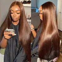 Perruque frontale complète HD 13x6 en dentelle, couleur marron chocolat, cheveux humains, 30 pouces, lisses comme des baguettes, perruques frontales HD 13x4 en dentelle, cheveux humains pour femmes 2