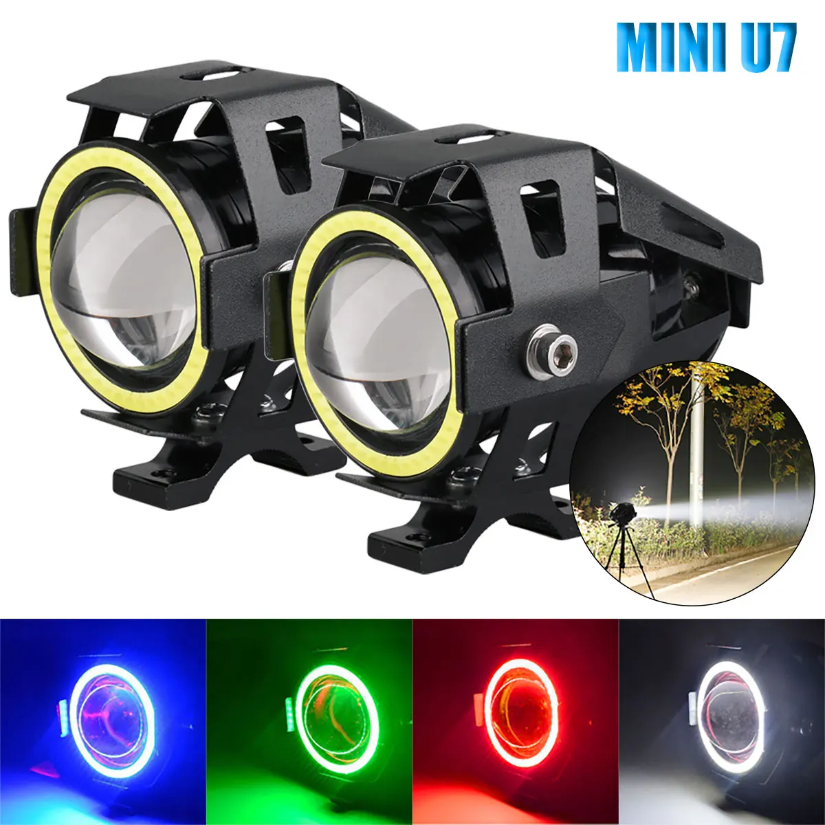 2×LED Angel Eye Mini Motorcycle Headlight Auxiliar Driving Lamp led flashlight Motorbike Front Spotlight ATV Scooter Accessories