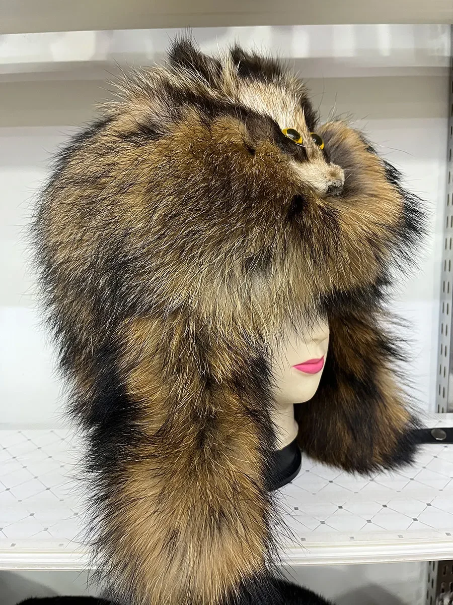 ハロウィン屋外帽子リアルファー 100% アライグマキツネ皮ロシア