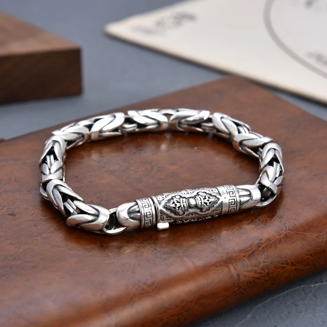 925SterlingSilverMensPersonalityBraceletRealSilverRetroVajra