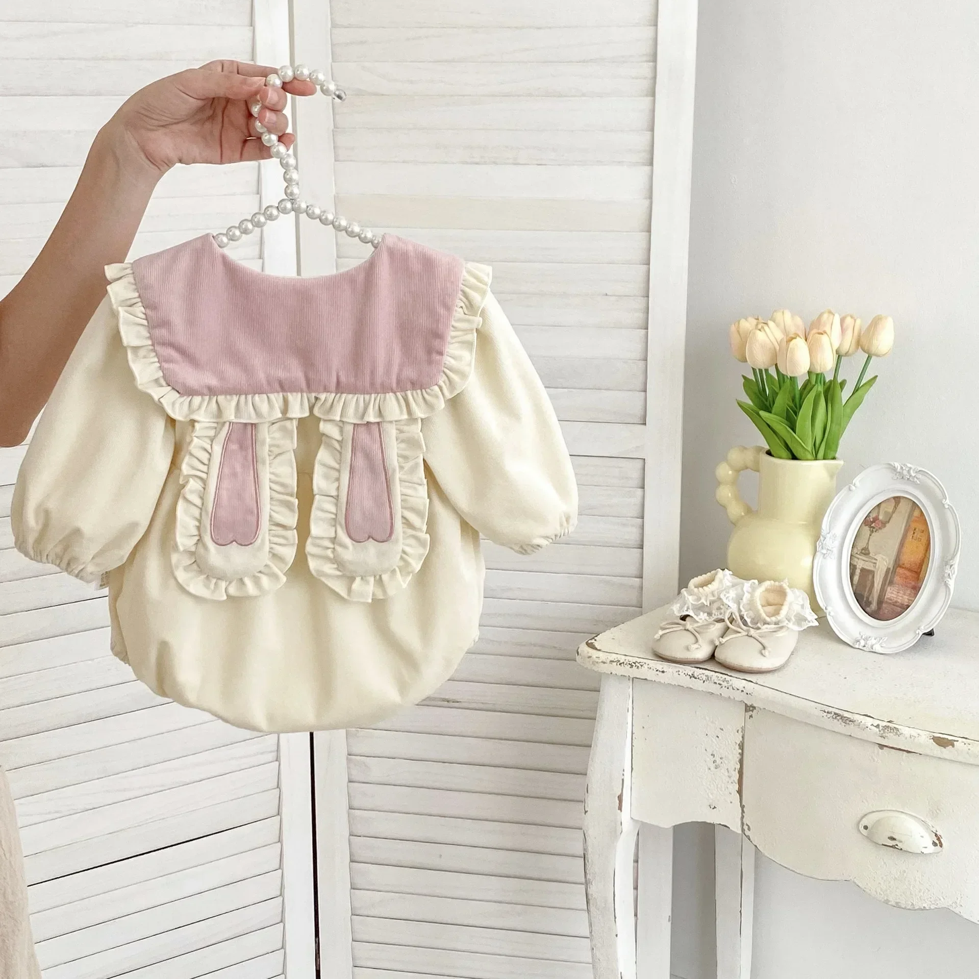 4071 Baby Clothes 2024 New Autumn Cute Rabbit Ears Girl Baby One Piece Clothes Long Sleeve Climbing Clothes. 3