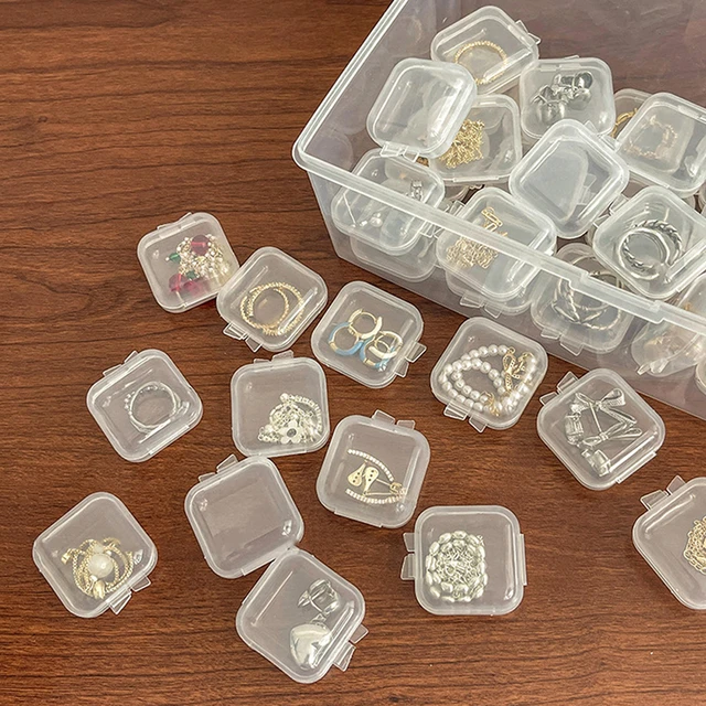 10pcs Mini Transparent Plastic Small Box Hook Jewelry Earplug