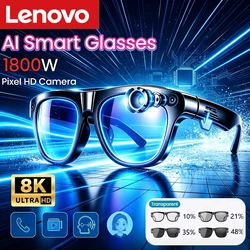Lenovo Smart AI - Driven 8K HD Wireless Bluetooth Voice Assistant Sunglasses - Transparent