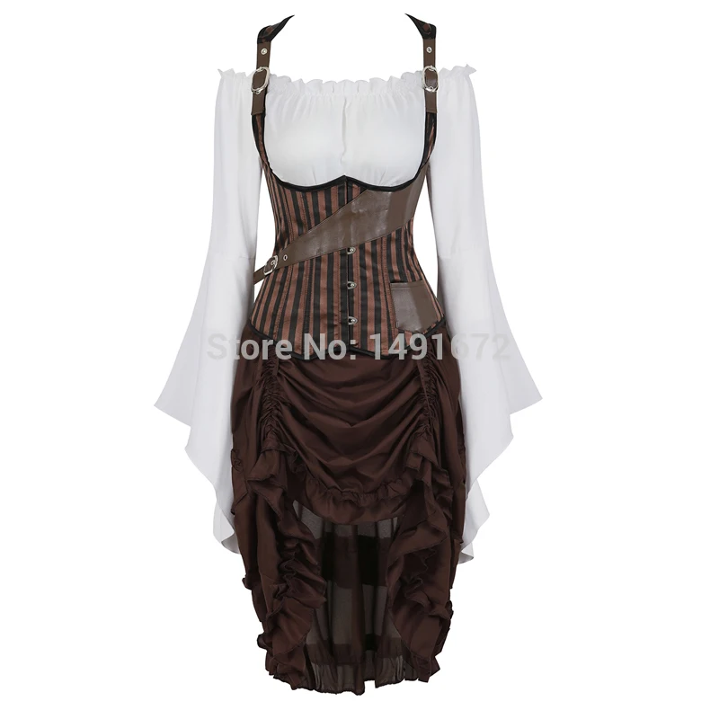 Steampunk Corset Dress Women Gothic Corset Top Bustier Lingerie Irregular  Skirt Plus Size Burlesque Halloween Pirate Costume-i
