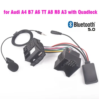 Per Audi A4 B7 (2005-2008) TTs TT A8 R8 A3 con connettore per cablaggio radio Quadlock Microfono vivavoce Bluetooth 5.0 Adattatore AUX