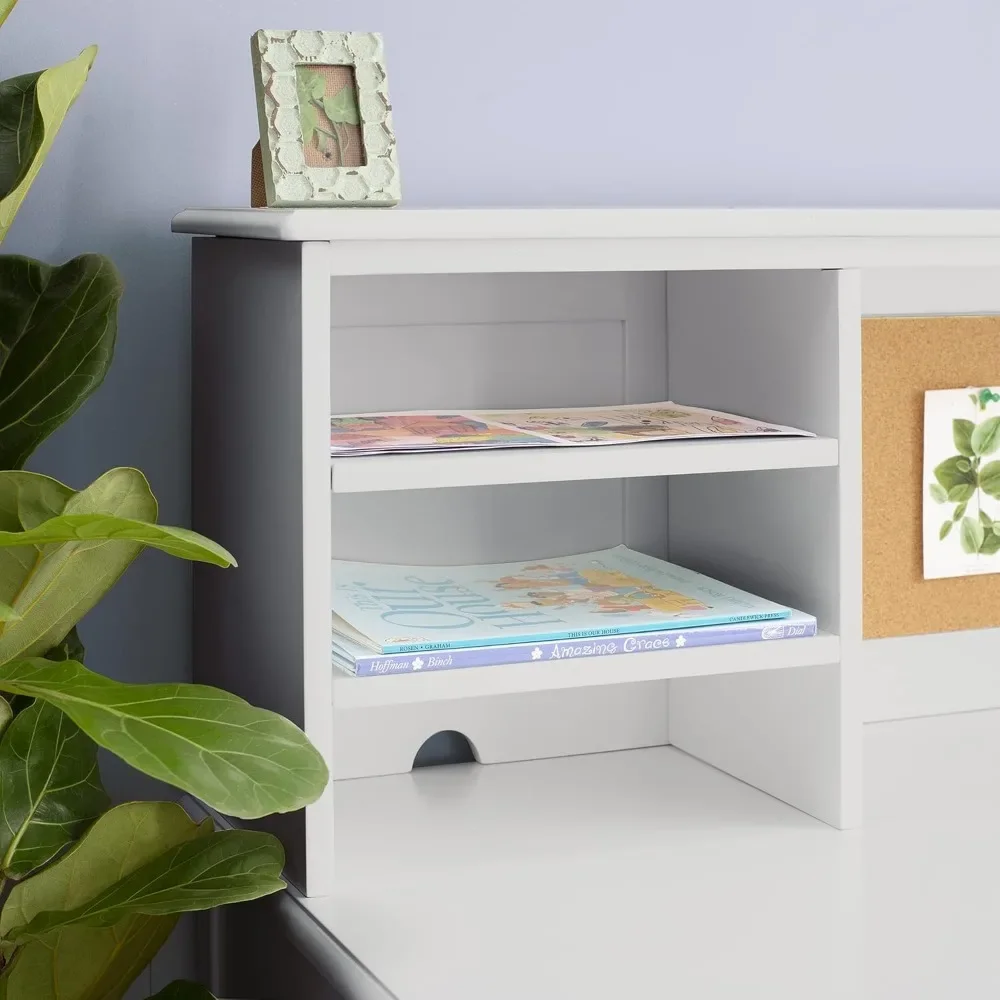 Taiga Desk, Hutch and Chair-Gray: Kids Wooden Computer Study Desk Set with Storage Shelves, Corkboard, and Drawers Children's