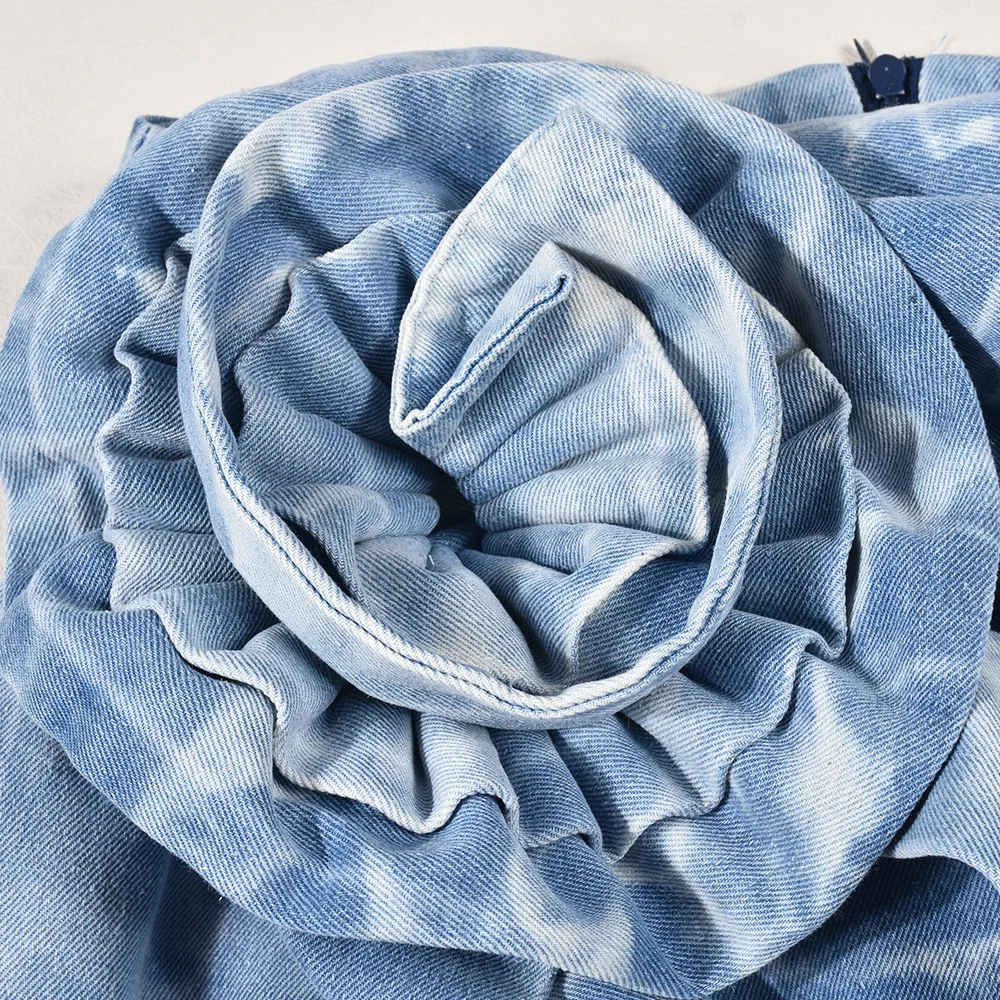 3D Flower Jeans Mini Skirts Women Fashion Ribbon Bodycon Tie Dye Print Denim Petticoats Y2K Streetwear Casual Matching Bottoms
