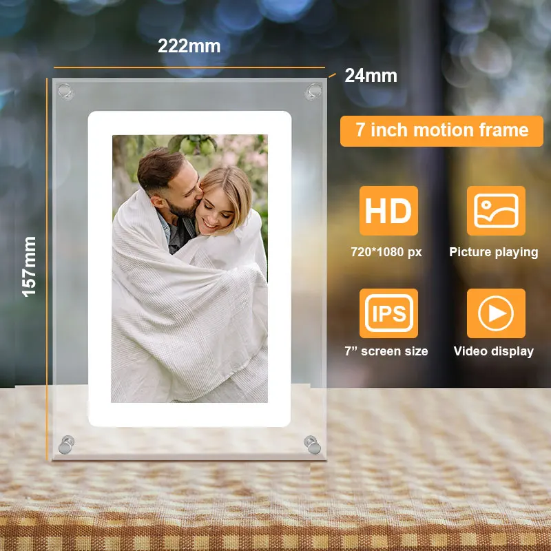 UPDATED 2G Memory 7inch Acrylic Digital Photo Frame IPS Screen Battery in NFT Display Electronic Video Picture Frame