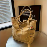 Sac fourre-tout en toile imprimé Winnie l'ourson, sac à bandoulière rétro, grande capacité, multi-poches, sac à main léger, sac de transport pour étudiants 6