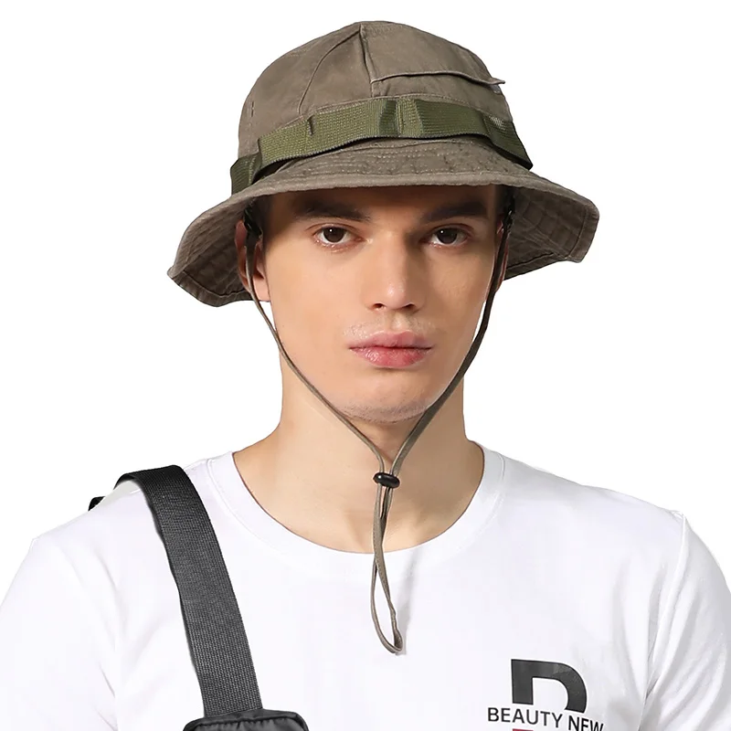 Men&lsquo;s Panama Hat Tooling Style Bucket Hat Outdoor Fisherman Hiking Camping Sunshade Anti-UV Boogie