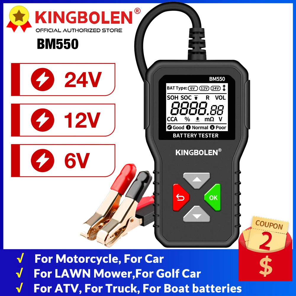 KINGBOLEN BM550, BM550 PLUS Car Battery Tester 6V 12V 24V Battery System Detect Auto Battery Analyzer Car Battery Tool SOC SOH - 34