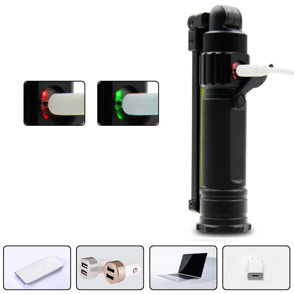 COB XPE LED Camping Emergency Flashlight 18650 USB Garage Work Light 360&deg; Folding Magnetic Inspection Lamp Red SOS Strobe