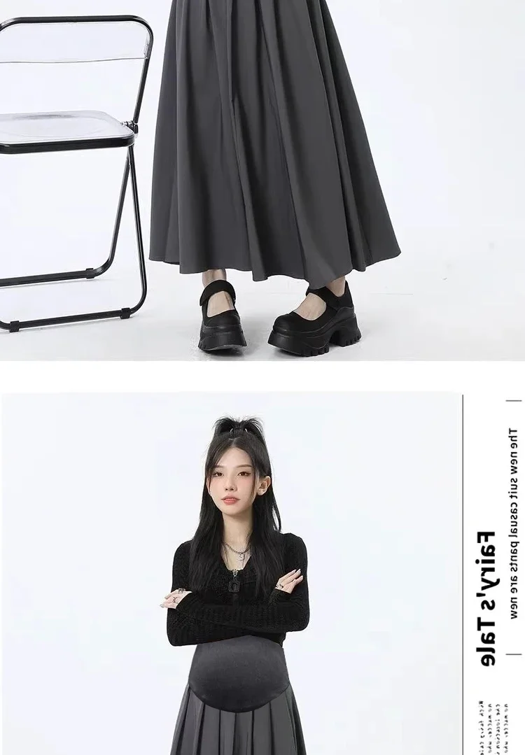 Hohe Qualität Frühjahr Neue Anzug Vorne und Hinten Plissee Schwangere frauen Langen Rock Taschen Bauch Stretching Mutterschaft Langen Rock – Detail 27