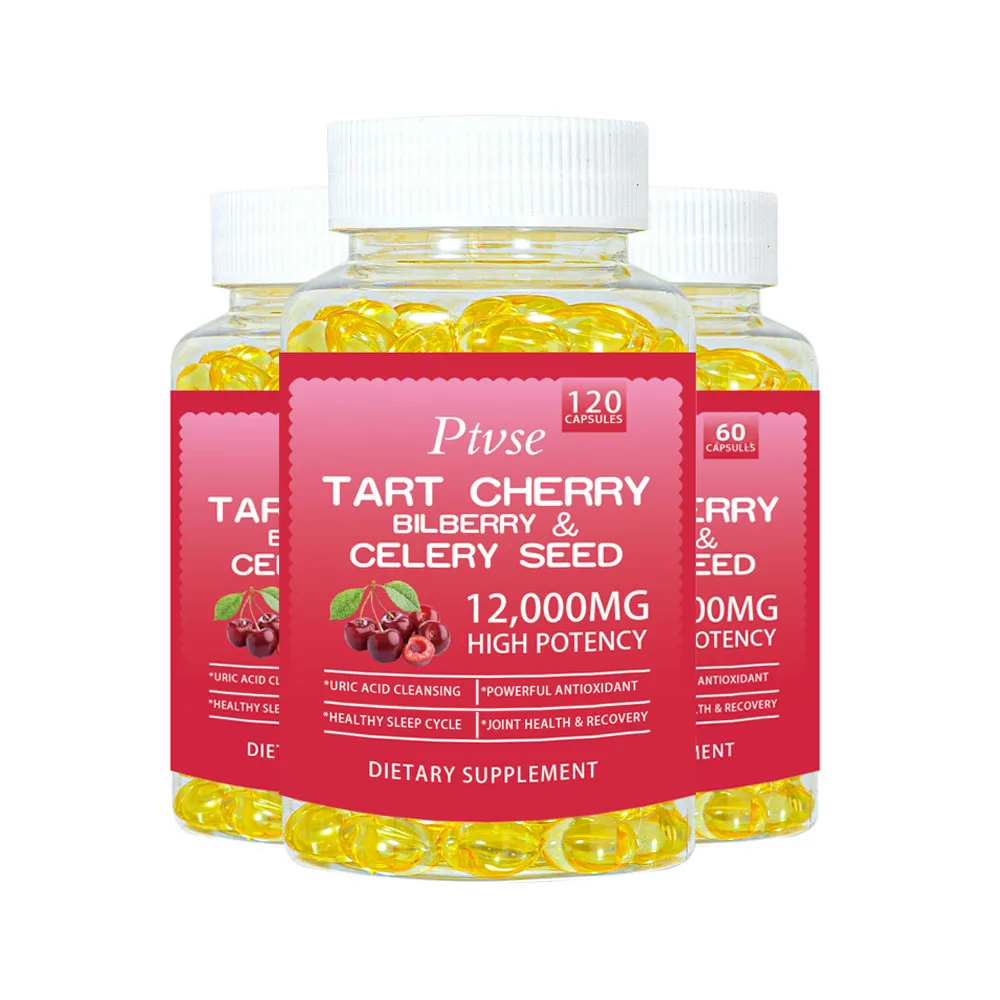

Organic Tart Cherry Extract Capsules with Bilberry Fruit & Celery Seed Premium Uric Acid Cleanse for Joint & Muscle Health Food