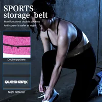 Queshark Reflective Elastic Waistband Sport Bag Double Zipper Pocket Running Gym Yoga Waist Belt Pack Phone Waist Wallet Bag 2