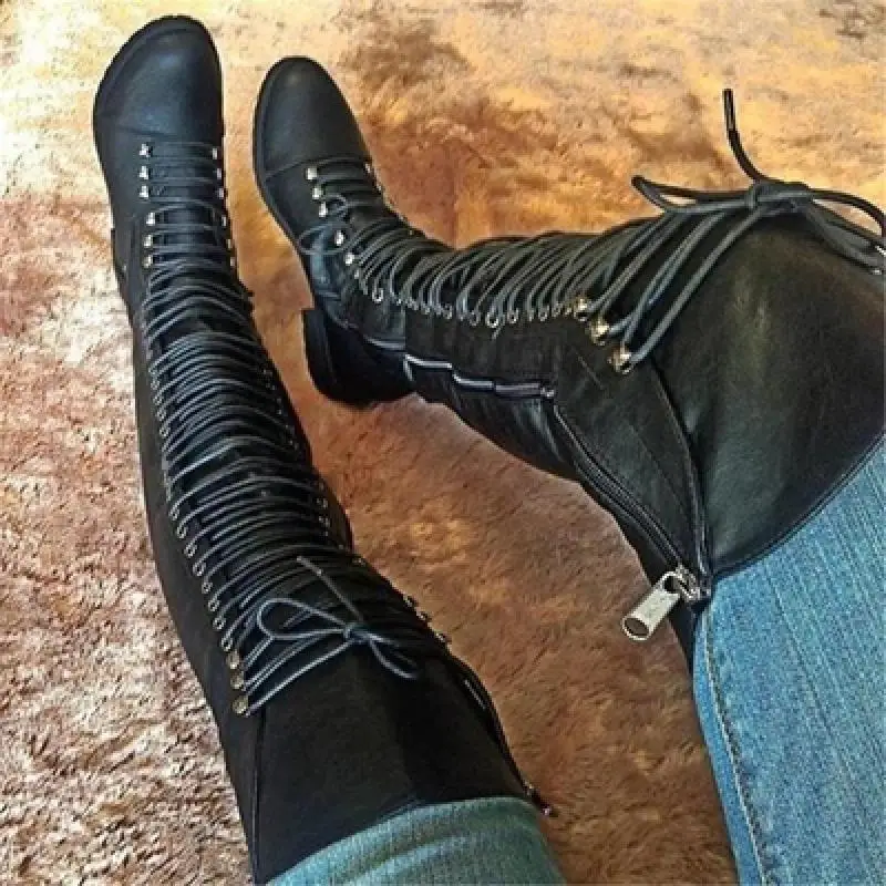 Women High Heel Boots Sexy Over The Knee Boots Women Fashion Cross Lace-Up Winter Warm Knight Thigh Tall Boots