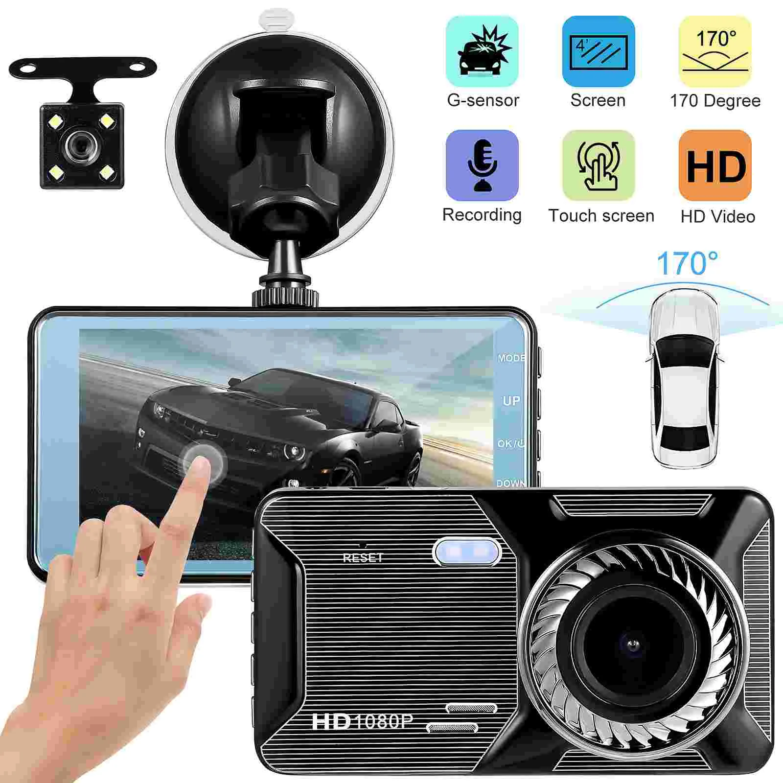 

inch IPS screen driving recorder Touch Screen Car Dash Cam 1080P Dual Lens Car DVR Recorder Front and Rear Camera