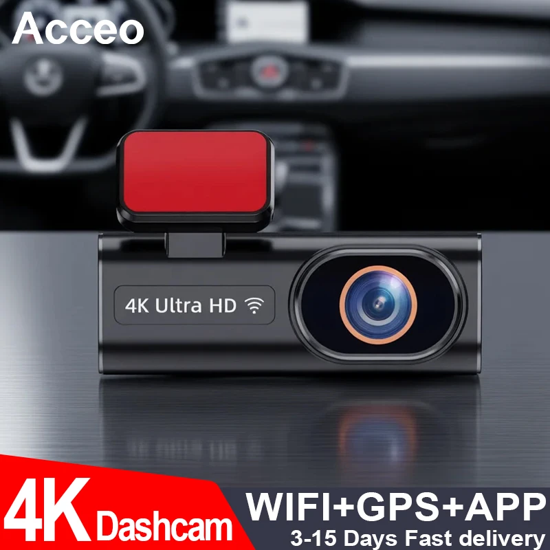 ACCEO 4K 차량용 블랙박스 WiFi GPS 미니 DVR 지원 후방 1080P 듀얼 렌즈 야간 시야 24시간 주차 모니터링 앱 제어 블랙박스