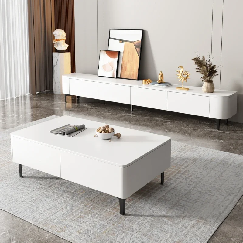 

Minimalist Stone Plate Coffee Table TV Cabinet Combination Light Luxury Living Room Long Feet with Legs Rectangular