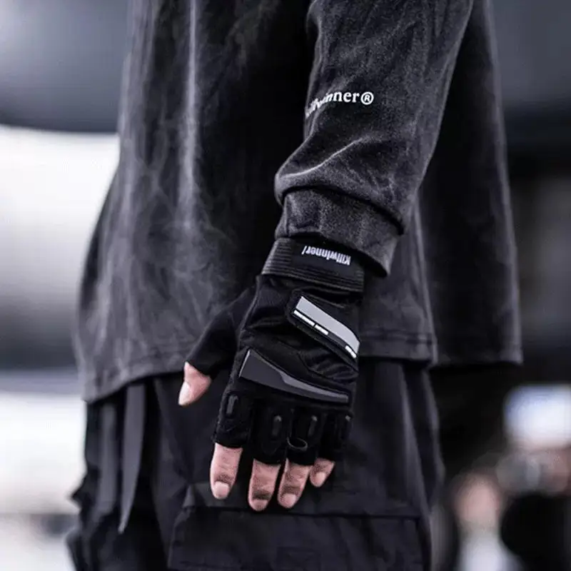 Gants Punk Sans Doigts En Cuir PU Noir – Style Gothique, Respirants – Pour Moto, Gym, Concert