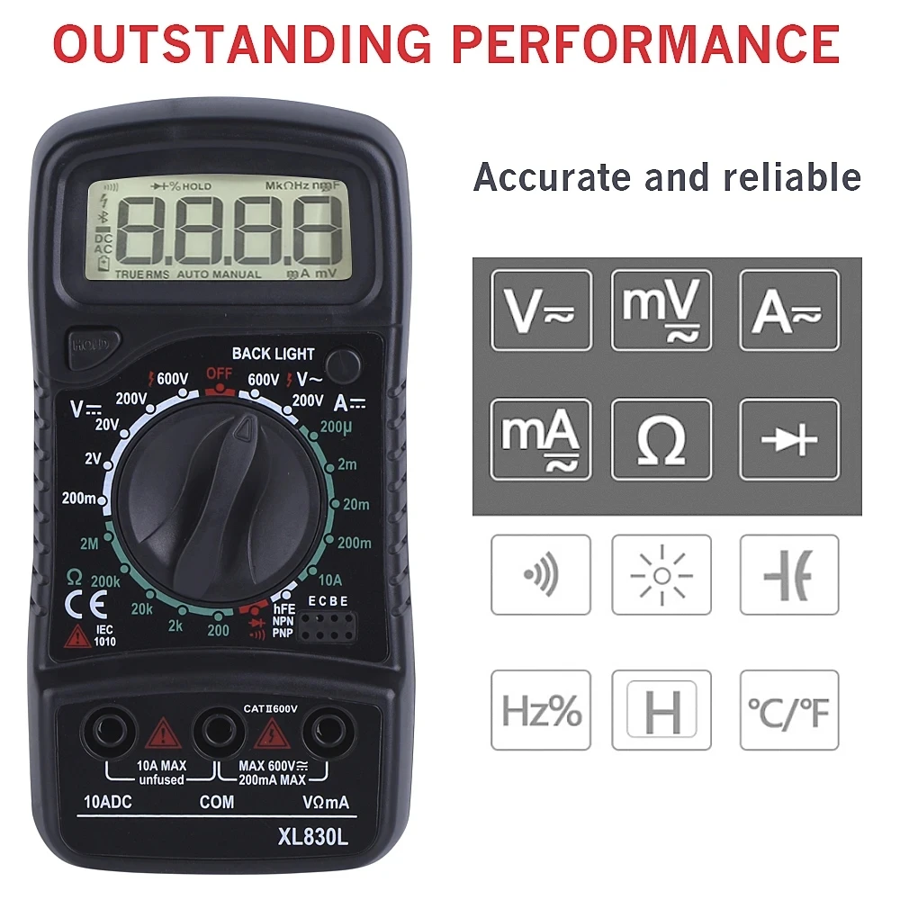 QHTITEC XL830L Digital Multimeter Esr Meter Testers Automotive Electrical Dmm Transistor Peak Tester Meter Capacitance Meter 4