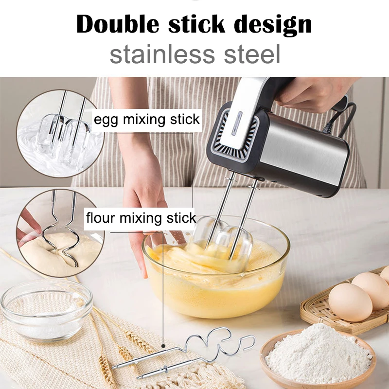 Electric Egg Beater Stainless Steel Mini Whipped Cream White and Flour Mixer Cake Baking Egg Beater Multifunctional Dough maker 3
