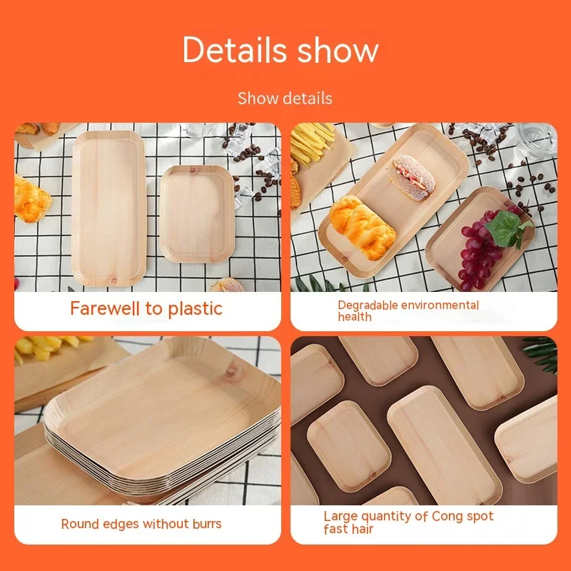 10 PCS Disposable Desserts Plates Wood Grain Tray Vegetable Dessert Plates Kitchen Dishes Ideal For Parties, Families, Outdoors