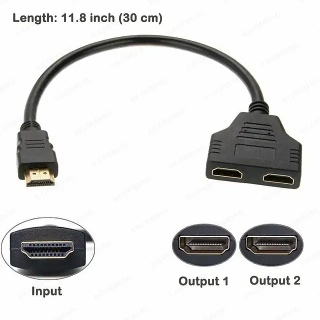 HDMI Splitter Adapter Cable 2 Dual Port Y Splitter 1 In 2 Out HDMI Male To