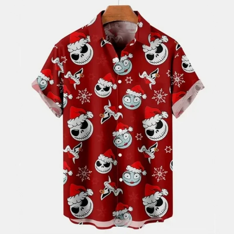 Christmas Men's Shirt Skull And Devil Graphic Short-Sleeved Printed Tshirt Loose Lapel Button Shirt Beach Party Clothing Men Top casual short sleeved shirt short sleeved shirt button down shirt