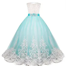  Flower Girls Wedding Ceremony Embroidery Lace Trailing Dress Kids Floral Ball Gown  Dresses for Girls Formal Evening Clothing 