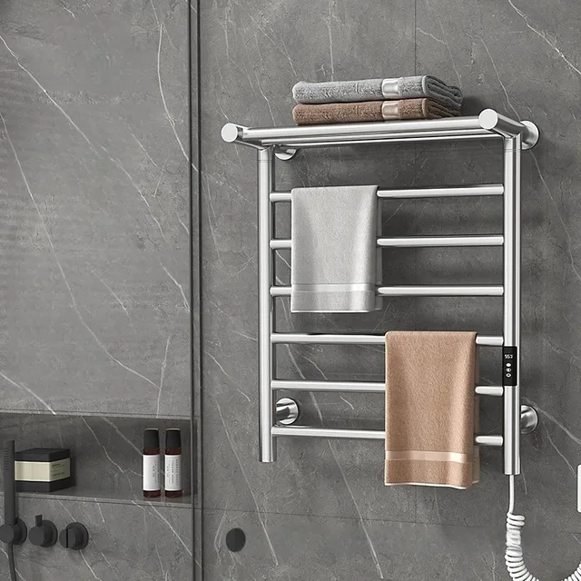 ราวแขวนผ้าเช็ดตัวไฟฟ้าอัจฉริยะ ราวแขวนผ้าเช็ดตัวในห้องน้ำ สแตนเลสติดผนัง ชั้นวางผ้าเช็ดตัวแบบให้ความร้อน ราวแขวนผ้าเช็ดตัวดีไซน์สวยงาม เครื่องทำความร้อนผ้าเช็ดตัว 1