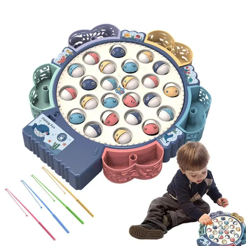

Kids Magnetic Fishing Game Rotating Board Games Electric Fishing Toy Set With 4 Fishing Rods Rotating Pole And Rod Fish Board