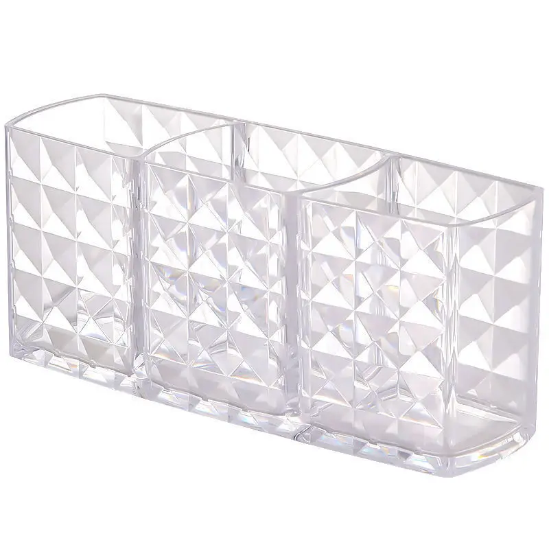 Acrylic Storage Box Diamond Patterned Transparent Pen Holder Makeup Brush Storage Cylinder Eyebrow Pencil Lipstick Storage 1Pcs