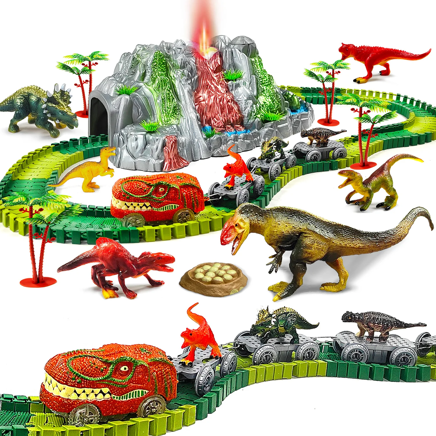Volcano E Dinosauri Giocattoli Da Corsa-Arrampicata Dinosaur Race Car Interactive Competition Magic Rail Track Train Per Bambini Dai 3 Ai 12 Anni
