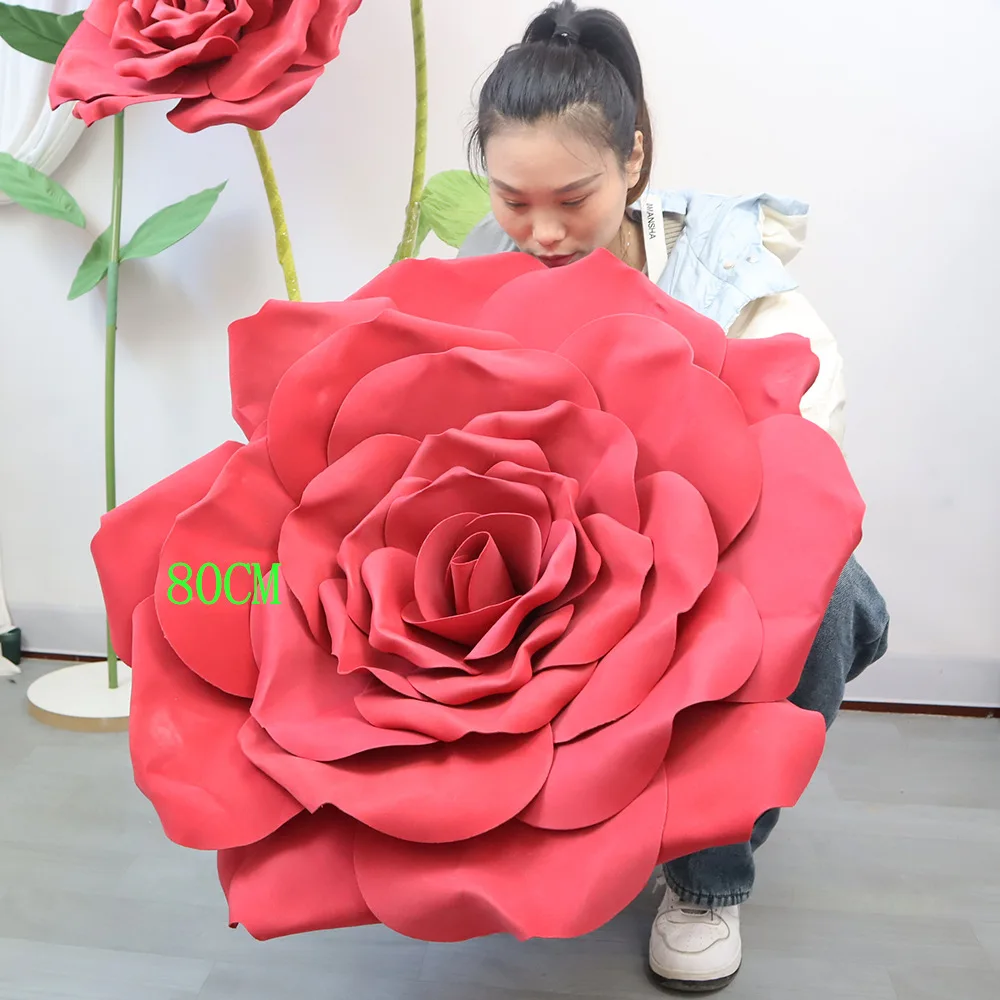 

Wine Red PE Foam Curl Giant Rose Flower For Wedding Backdrop Event Stage Setting Road Leading Display Decoration Flores Marriage