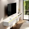 Floating TV Shelf with Drawers, 66'' Wall Mounted Wood Floating TV Console Entertainment Media Shelf TV Wall Unit(White) 1
