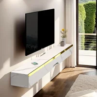 Floating TV Shelf with Drawers, 66'' Wall Mounted Wood Floating TV Console Entertainment Media Shelf TV Wall Unit(White) 1
