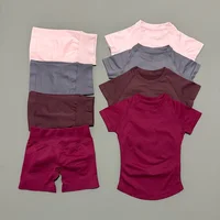 2 Pcs HISTELLO Impact Sports Sets Short Sleeve Seamless Yoga Top Fitness Set Women Workout Running Sports Shorts Gym Suit