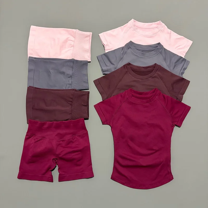 2 Pieces HISTELLO Sports Sets Short Sleeve Seamless Yoga Fitness Set Women...