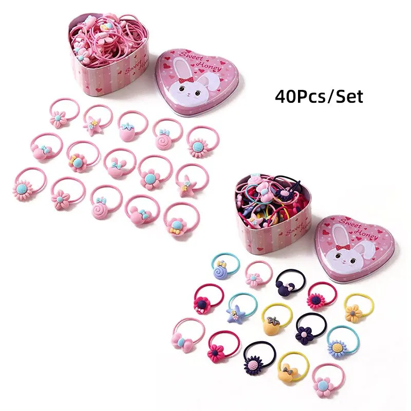 40Pcs/Set Cute Flowers Bows Baby Elastic Hair Bands Cartoon Girls Hair