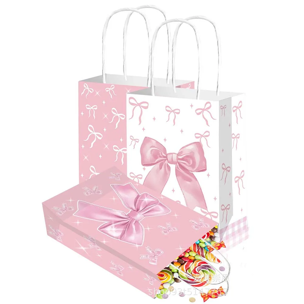 50Pcs Pink Bow Gift Bags - Party Favor Bags For Birthday, Baby Shower & Wedding