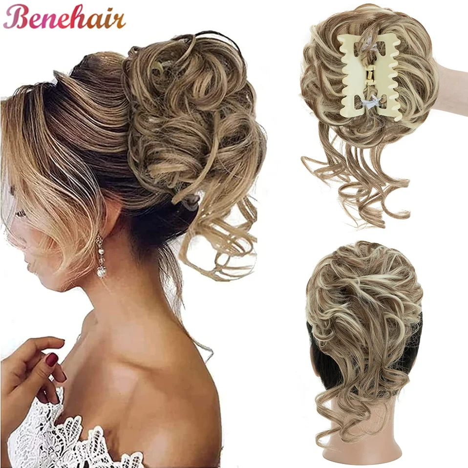 Benehair Synthetic Claw Chignon Women Messy Curly Fluffy Hair Bun Clip In Ponytail Hair Extensions Natural False Hairpieces 65g