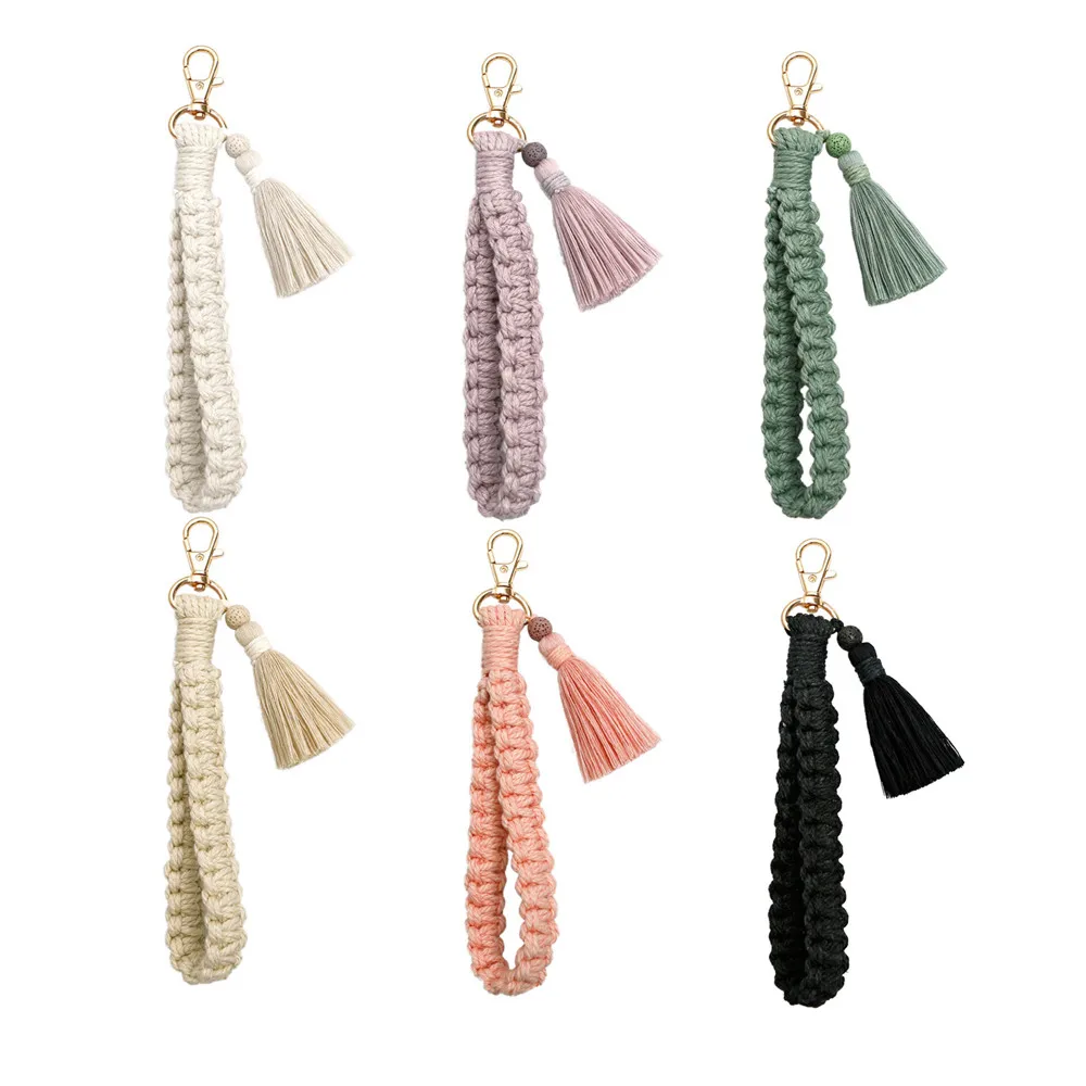 

Boho Macrame Braided Keychain with Lobster Claw Cord Tassel Pendant Wristlet Lanyard Keyring for Women Bag Accessory