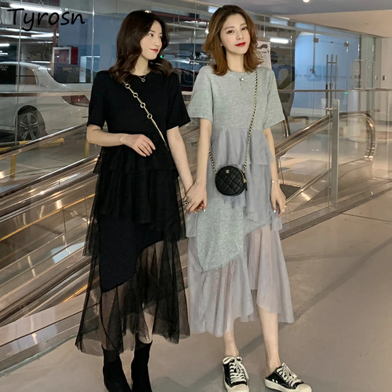 

Cake Dresses Sweet Gentle O-neck Chic High Waist Gauze Patchwork Ladies Elegant Ulzzang Fashion Streetwear Leisure New Aesthetic