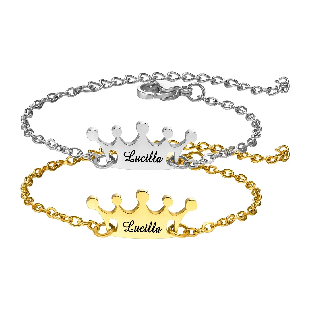 Custom Engraved Crown Name Bracelet Personalized Name Baby Bracelet Princess Fashion Unique Birthday Gift Jewelry For Kids